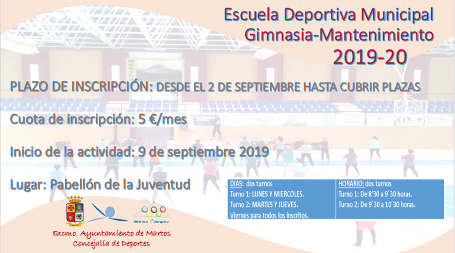 Convocatoria de la Escuela Municipal de Gimnasia de Mantenimiento 2019-2020