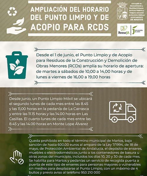 Ampliación del horario del Punto Limpio y de Acopio para RCDs desde el lunes 1 de junio