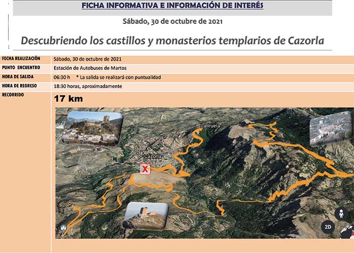 El Ayuntamiento de Martos oferta una nueva ruta senderista a los castillos templarios de Cazorla